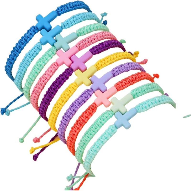 SCRDPRAD Adjustable Handmade Cross Braided Rope Bracelet for Christian Colorful Matching Couple Charm Jewelry Inspirational Religious Woven Bracelet Birthday Easter Thanksgiving Christmas Gifts - Image 1